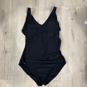 Speedo Women's Black One Piece Swimsuit V Neck Ruched Sides Athletic Size 8